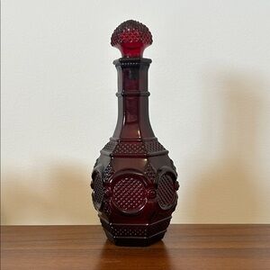 Avon Cape Cod Decanter with Stopper / Vintage Ruby Red Glass Decor & Barware